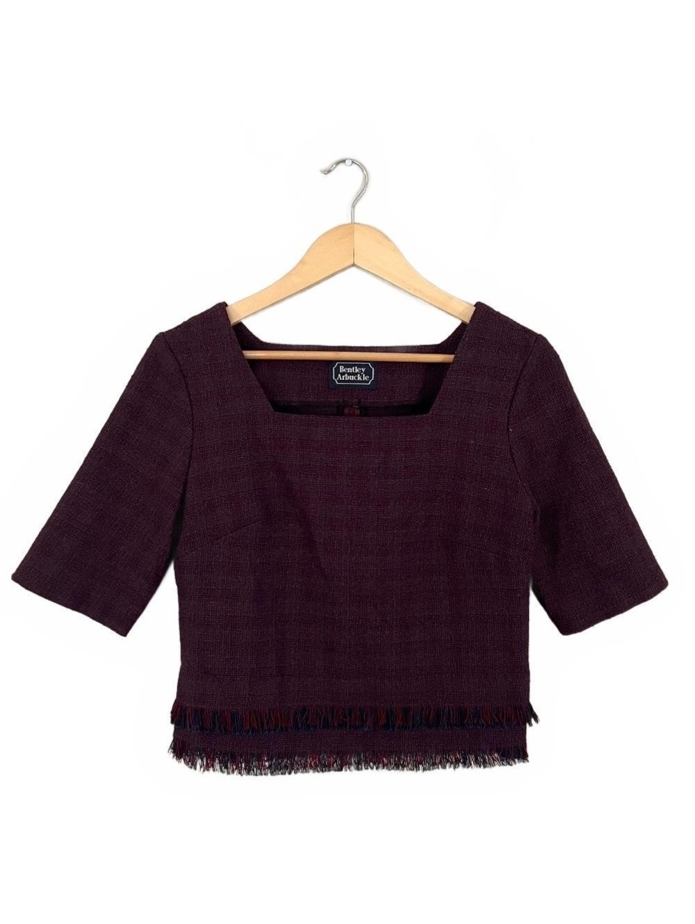 Vintage 1990’s Red Blue Tweed Fringe Top Preppy Academia Chic Workwear